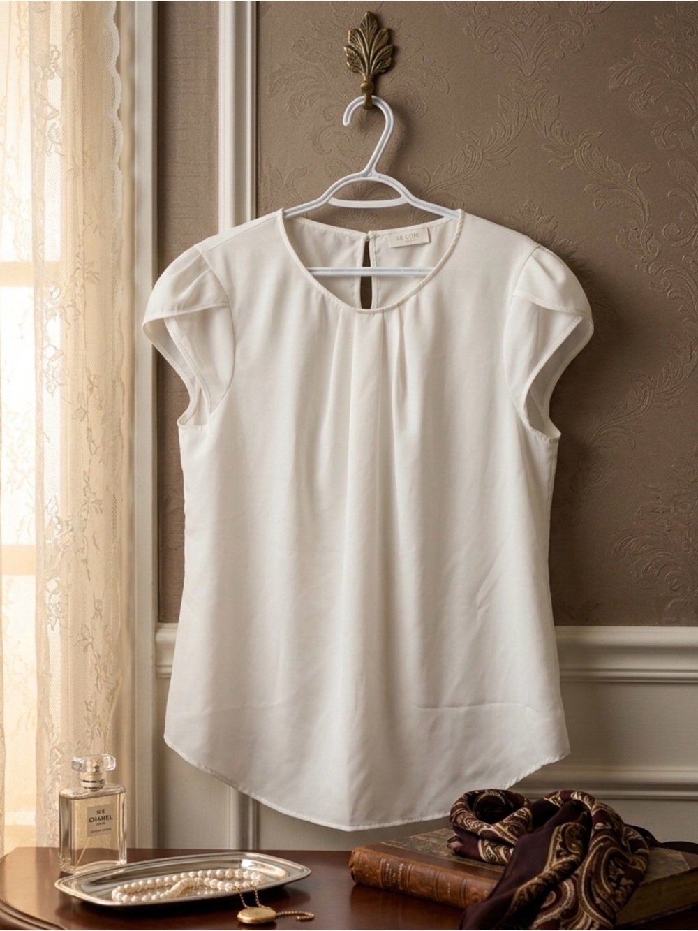 Elegant White Cap-Sleeve Blouse - Classic Women's Top